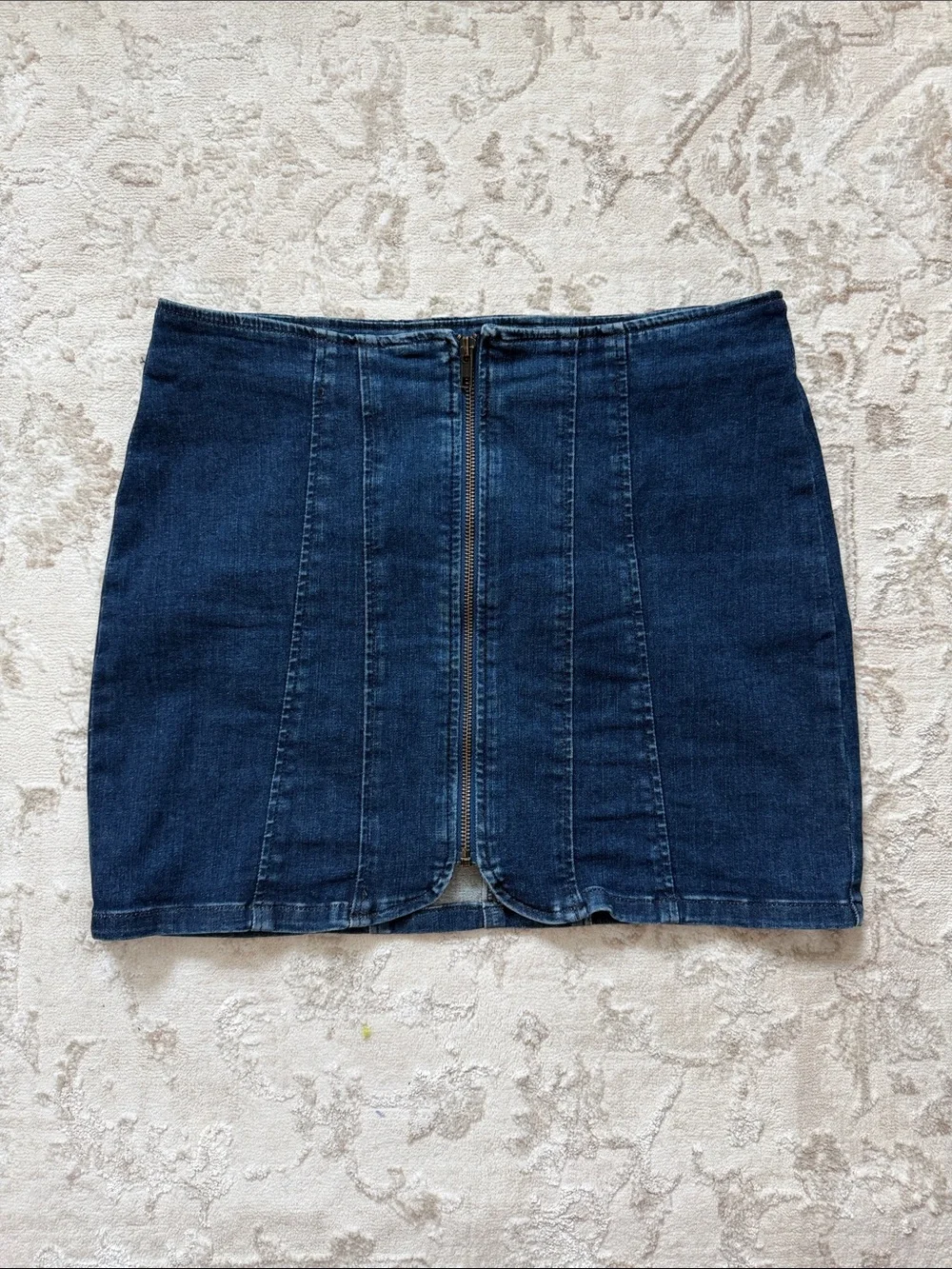 Like New! We The Free Dark Blue Denim Mini Skirt with Front Zip Detail